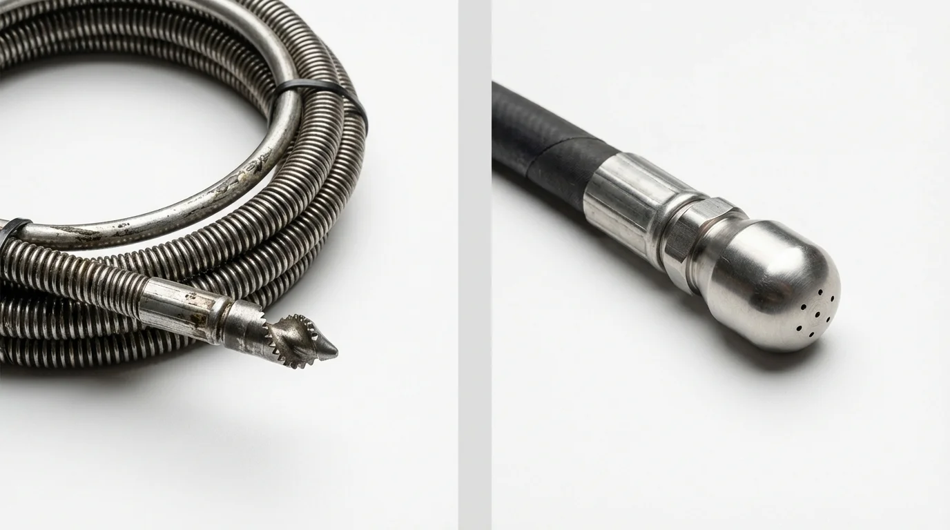 Drain snake cable and hydro jetting nozzle used for drain cleaning in Anderson, IN